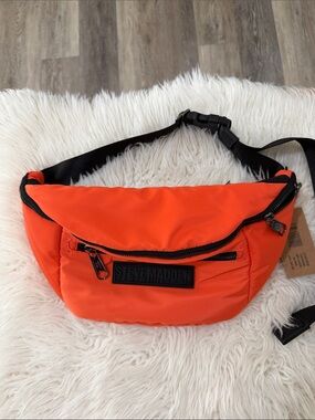 Steve Madden Bright Orange Nylon Belt Bag with Black Strap NWT